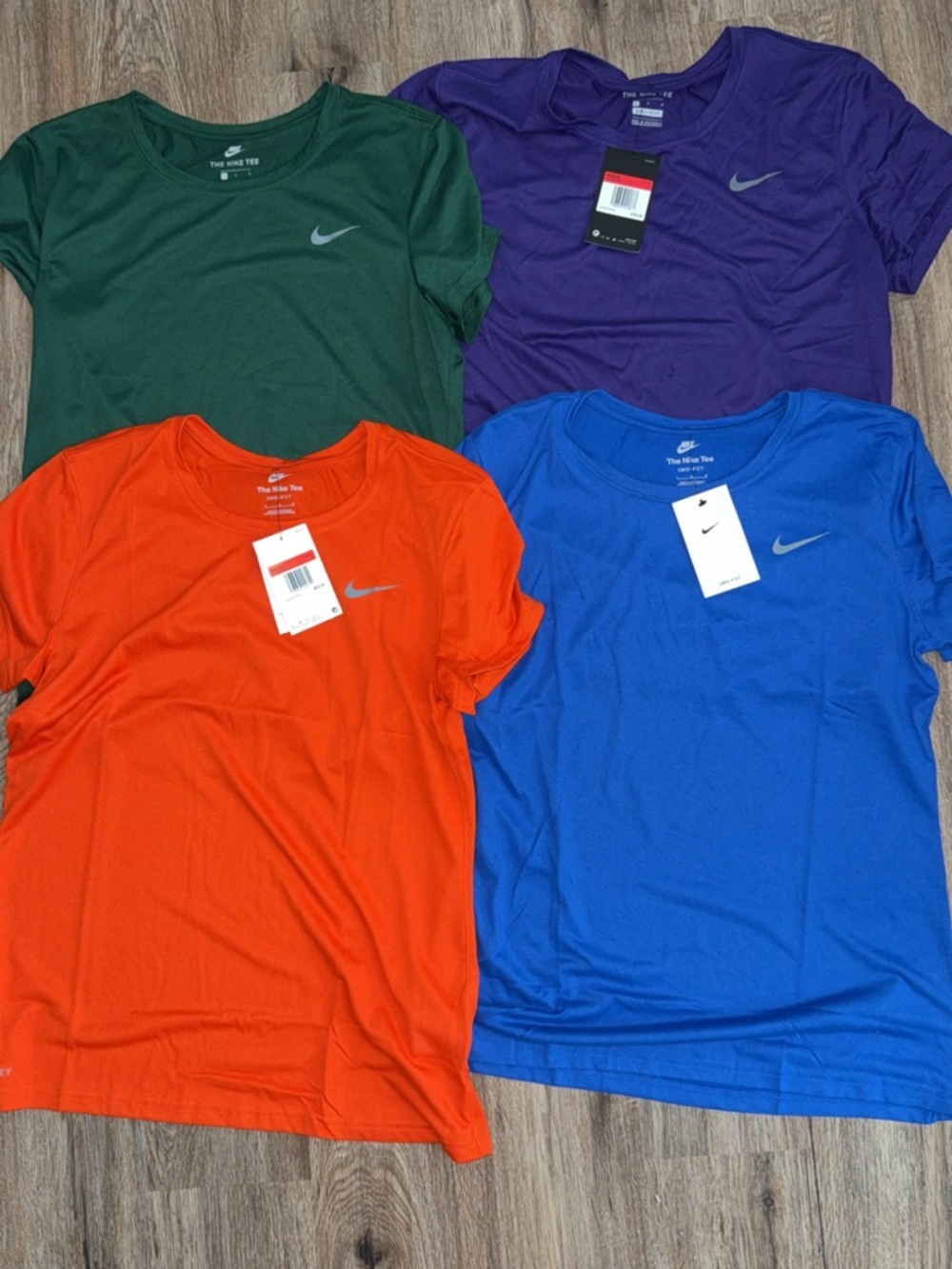 Nike Short Sleeve Performance Tees in Green, Purple, Orange & Blue